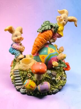 ​Vintage Easter Bunny Musical Figurine Animated Rabbit Spring Easter Decor **